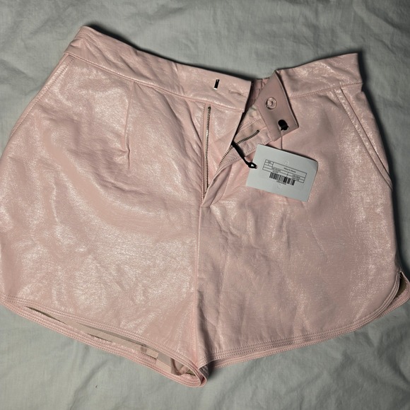 GREY LAB Pants - Grey Lab Shiny PU Shorts Light Pink Faux Leather High Waisted JJ1125P Size L NEW
